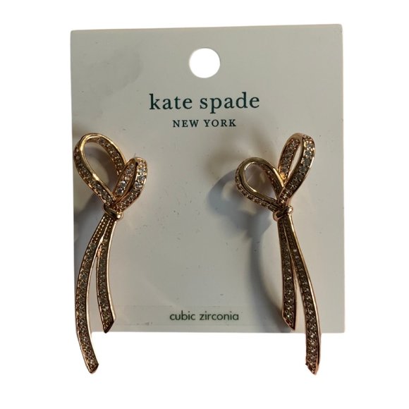 New Kate Spade All Tied Up Pave Drop Earrings - Picture 2 of 5